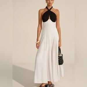 NWT Commense Black and White Halter Maxi Dress